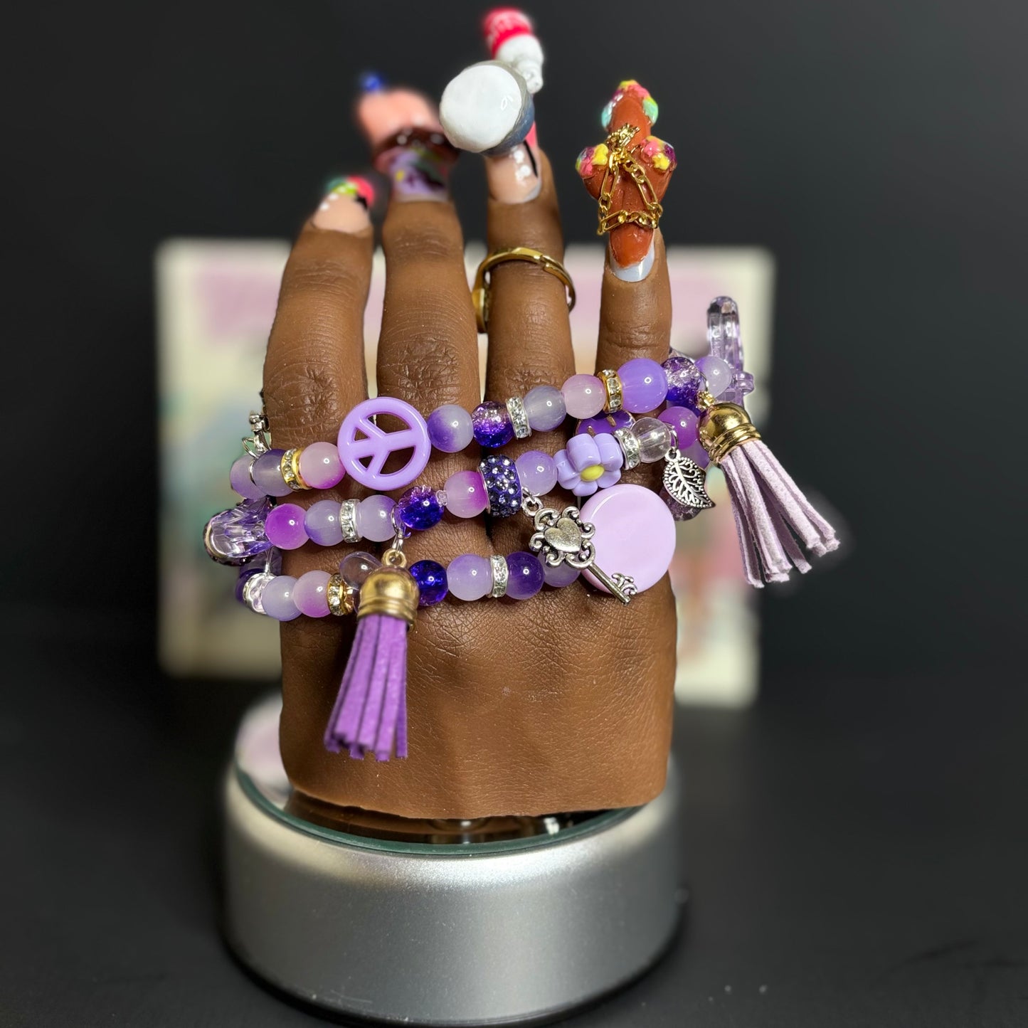 Purple glass bead bracelet set