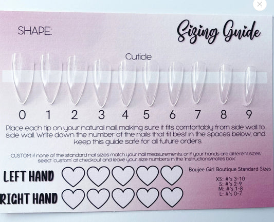 Sizing chart