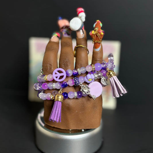 Purple glass bead bracelet set